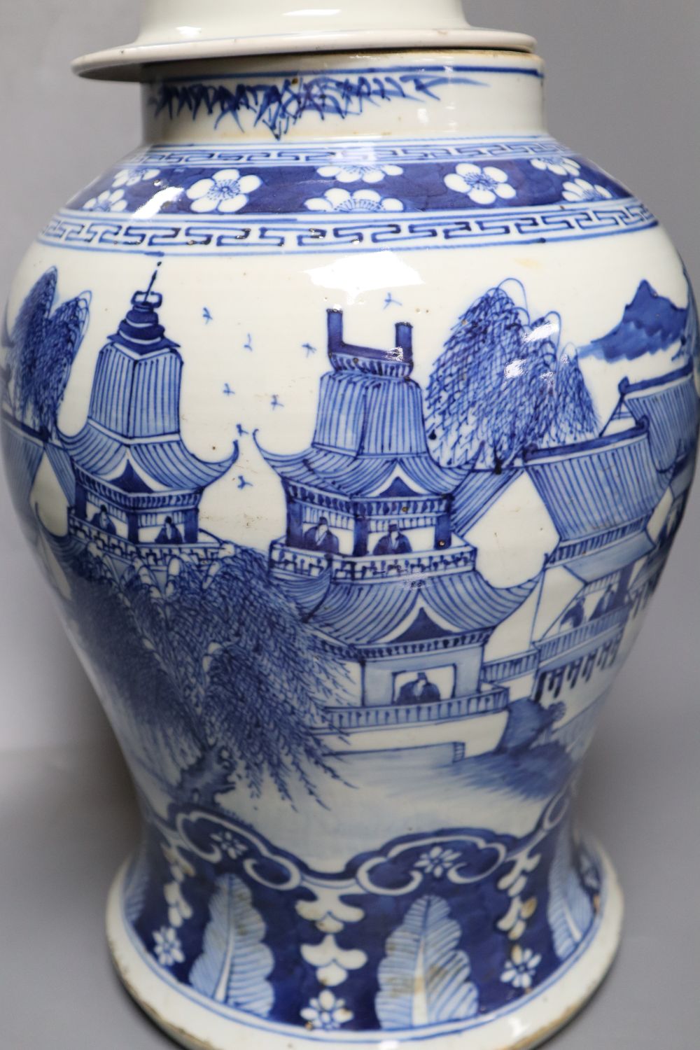 A 19th century Chinese blue and white jar and cover, height 49cm